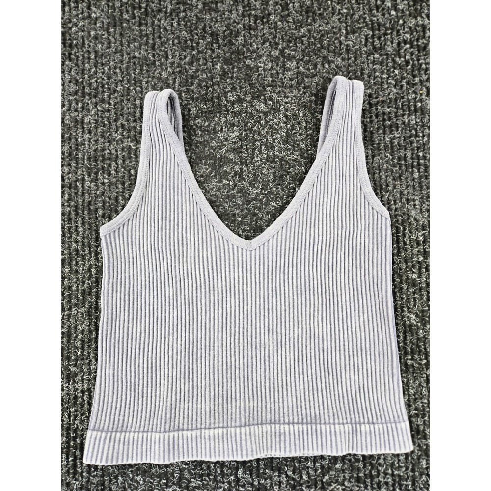 Aura Ribbed V-Neck Seamless Crop Tank Top Lavender Blue SCTB10-W Mens S/M